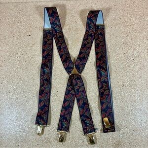 CAS West Germany Black Gold Tone Clip On Suspenders Stretch Autumn Fall Leaves